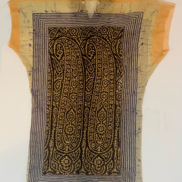 JEAN PAUL GAULTIER Le Maille Vintage Sheer Skinny Tribal Tattoo Silk Print S - Picture 6 of 8